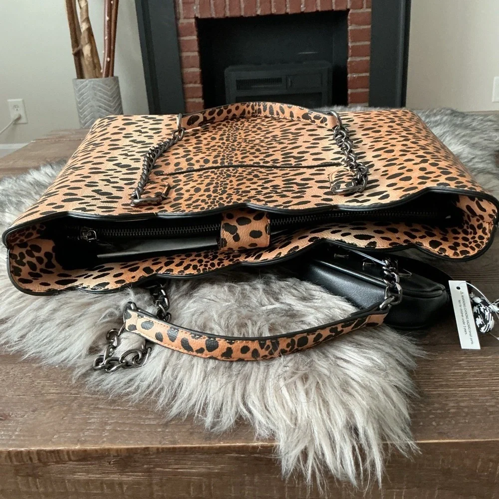 Betsy Johnson On the Prowl Leopard Print Tote Bag Faux Leather Chain Handles